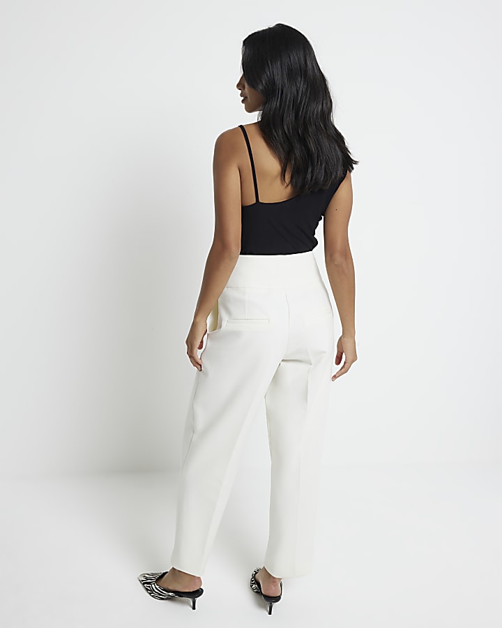 Petite cream high waisted straight trousers