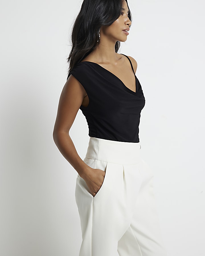 Petite cream high waisted straight trousers