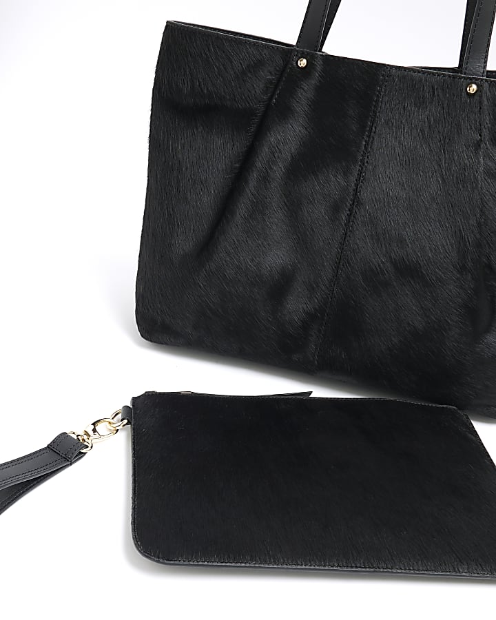 Black Leather Shopper Bag Bundle