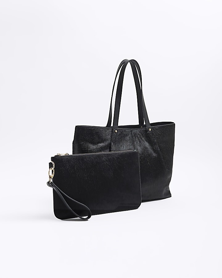 Black Leather Shopper Bag Bundle