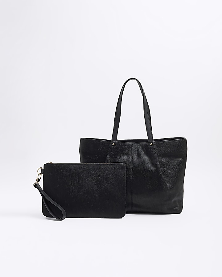 Black Leather Shopper Bag Bundle