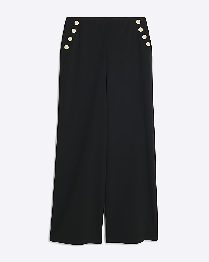 Black button detail wide leg trousers