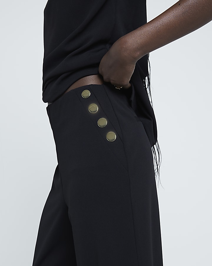 Black button detail wide leg trousers