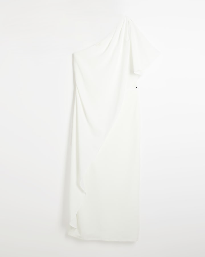 White cape asymmetrical midi dress