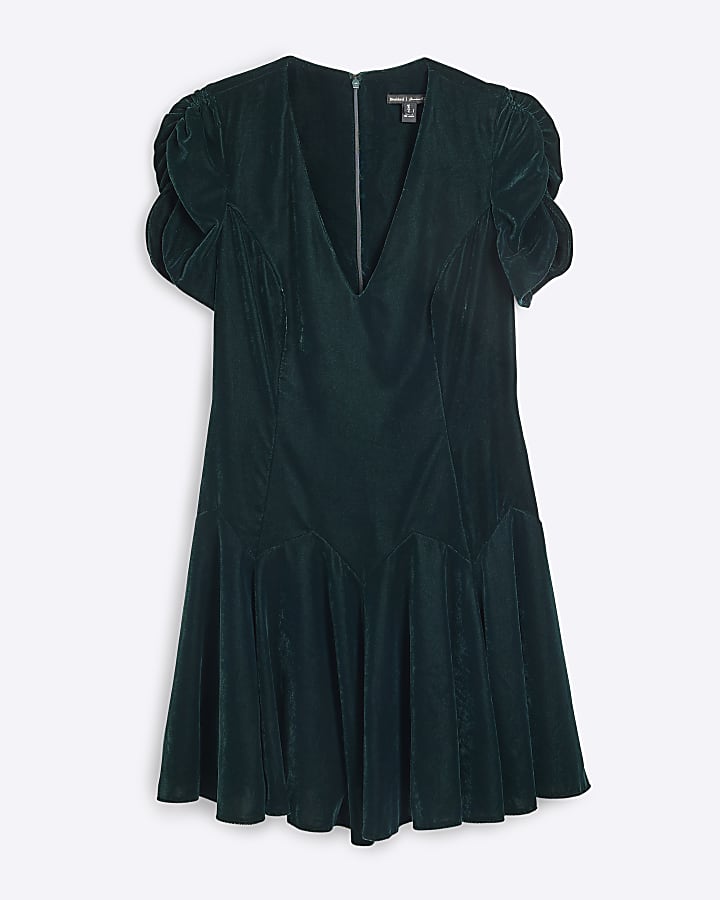 Green velvet v-neck mini dress