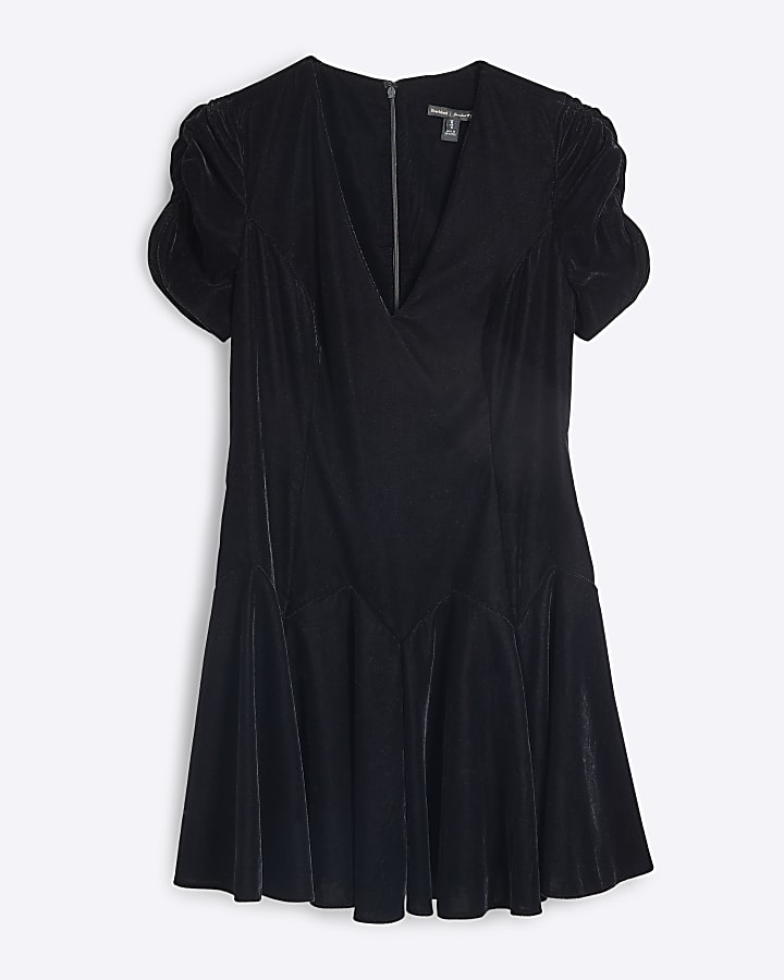 Black velvet v-neck mini dress