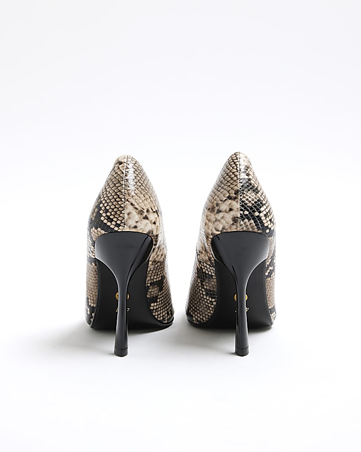 Grey Snake Heeled Court Shoes