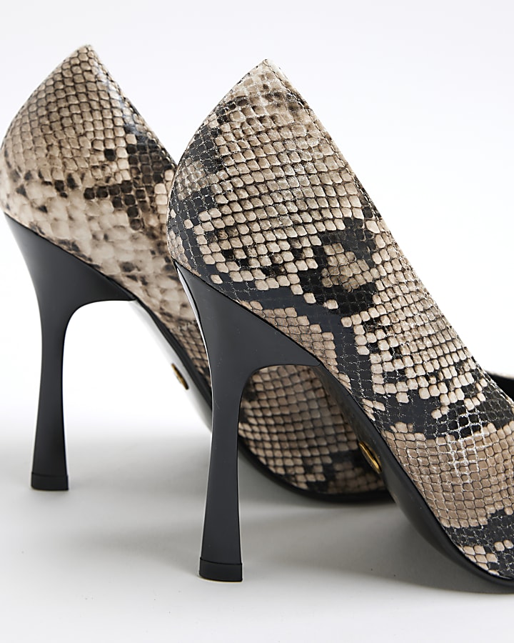 Grey Snake Heeled Court Shoes