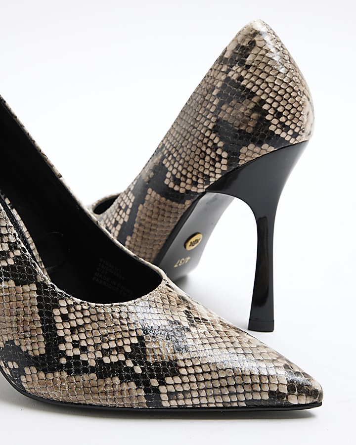 Grey Snake Heeled Court Shoes