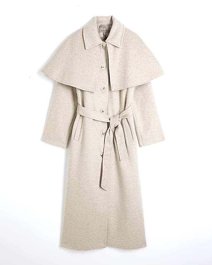 Beige Wool Blend Oversized Cape Coat