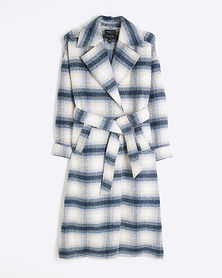 Blue Check Belted Coat