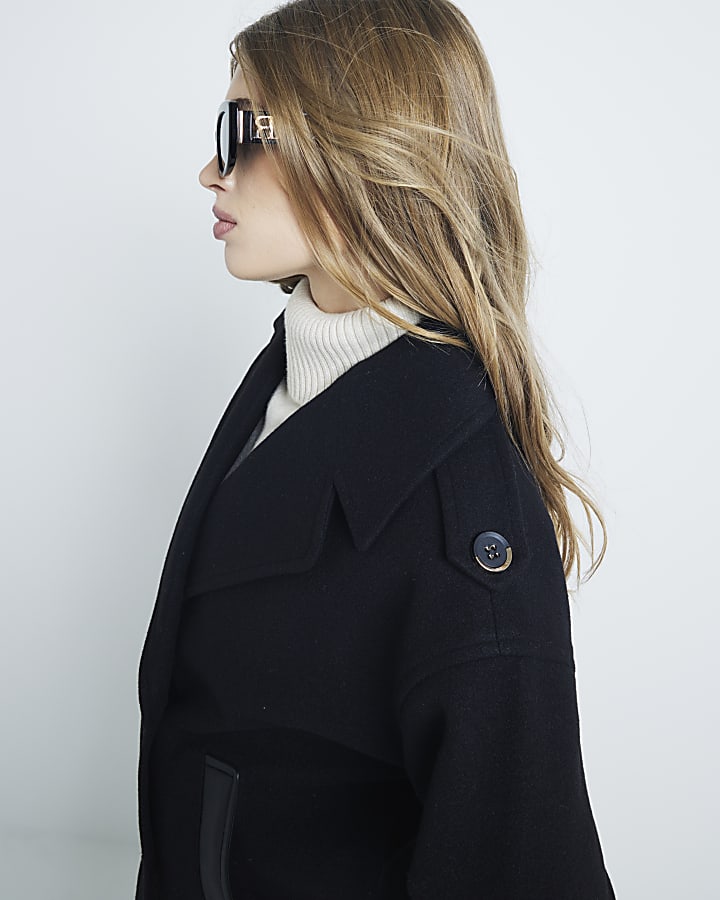 Black Short Bomber Back Peacoat