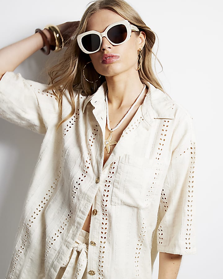 Cream Long Sleeved Textured Shirt