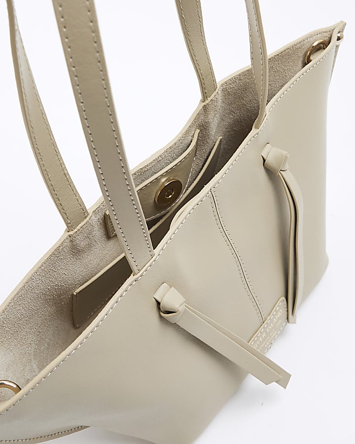 Cream Leather Small Wing Tote Bag