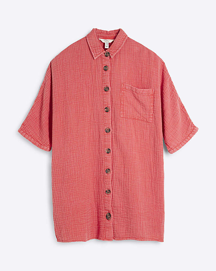 Red Button Up Longline Shirt