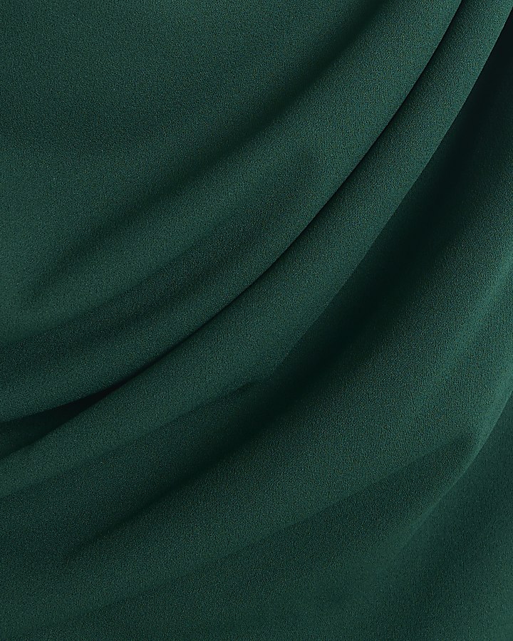 Green Asymmetric Drape Wrap Midi Dress