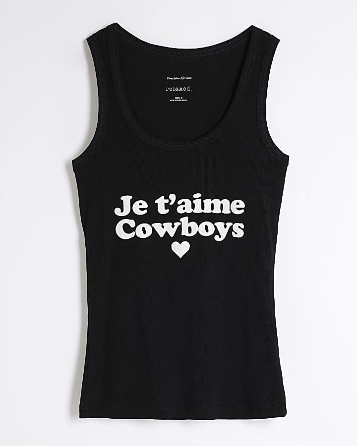 Black cowboys graphic vest top