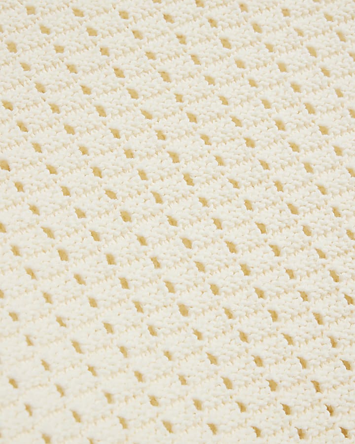 Cream Crochet Flared Sleeve Knit Top