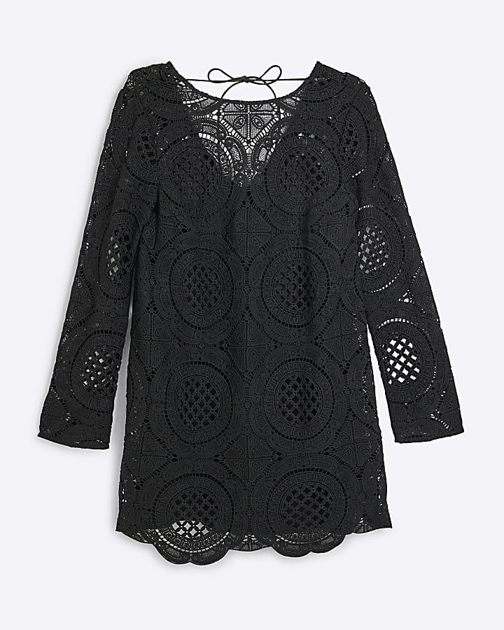 Black Long Sleeve Lace Mini Dress