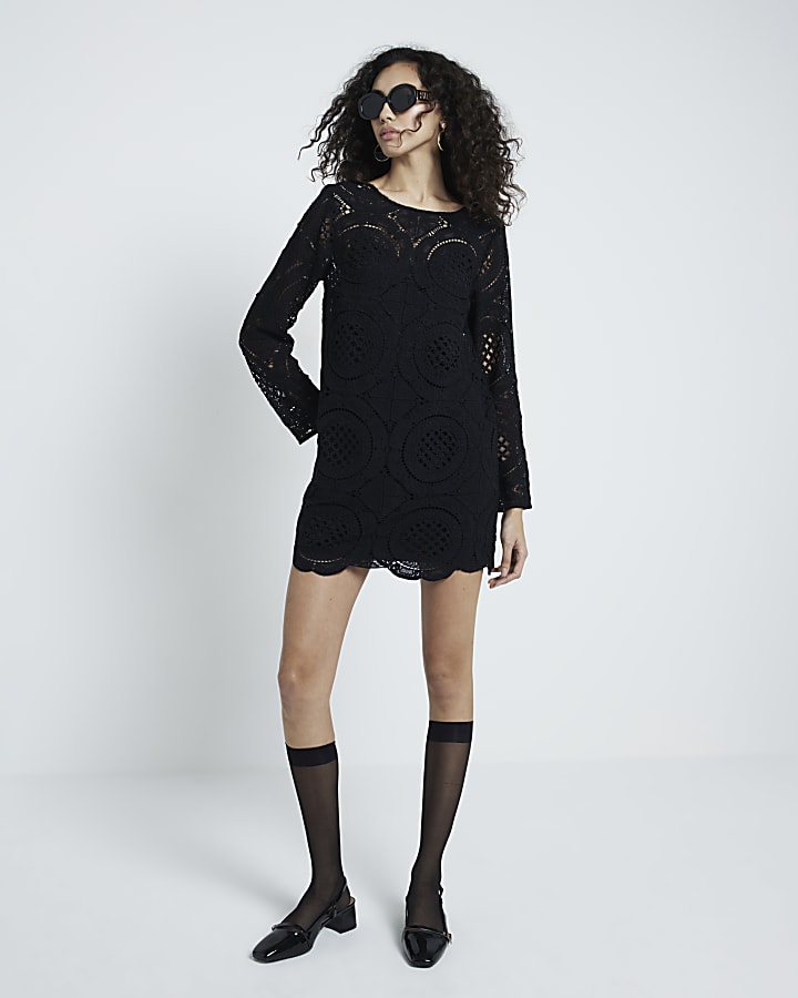 Black Long Sleeve Lace Mini Dress