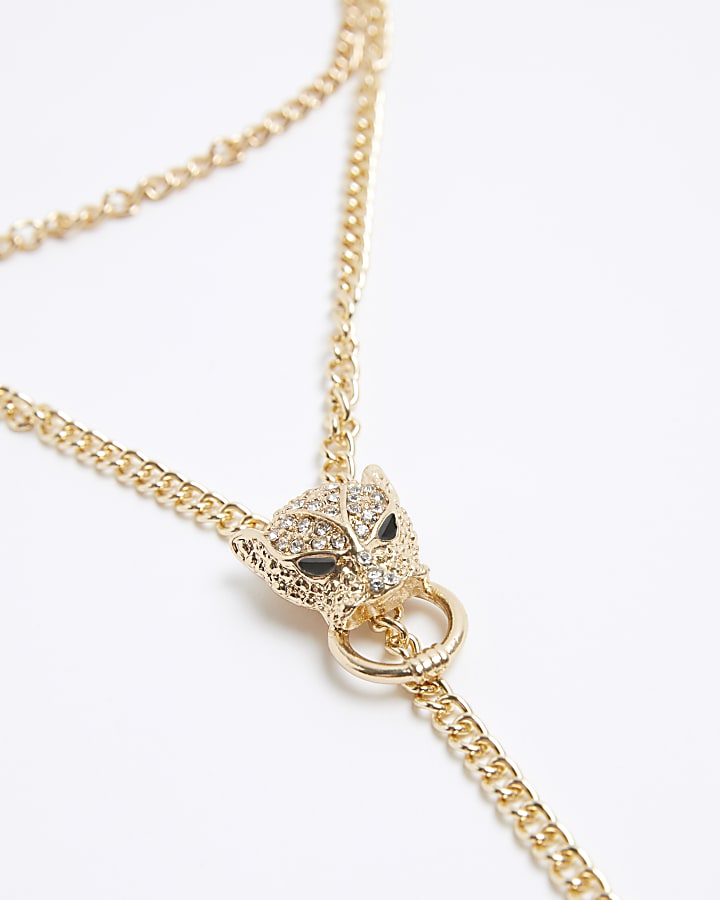 Gold leopard head necklace