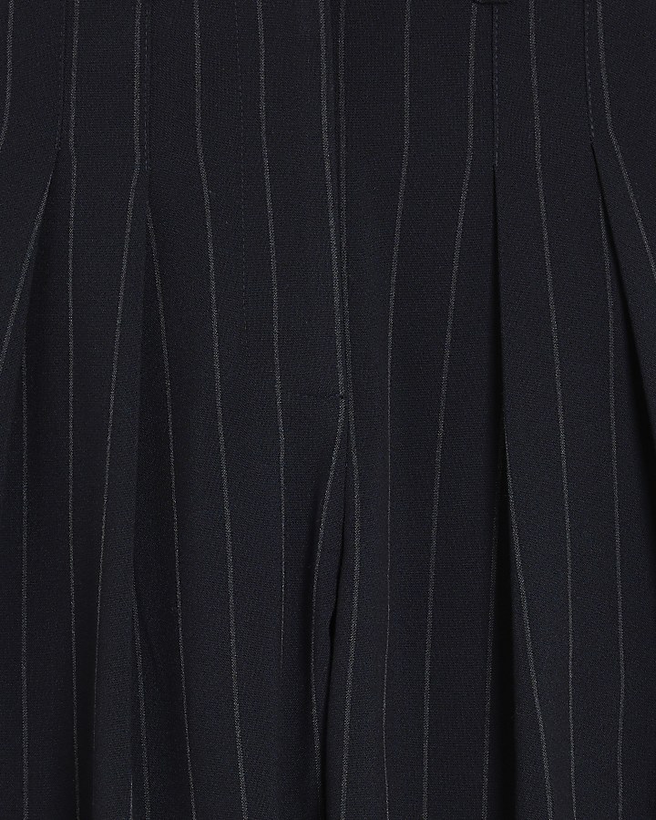 Navy Pinstripe Wide Leg Trousers