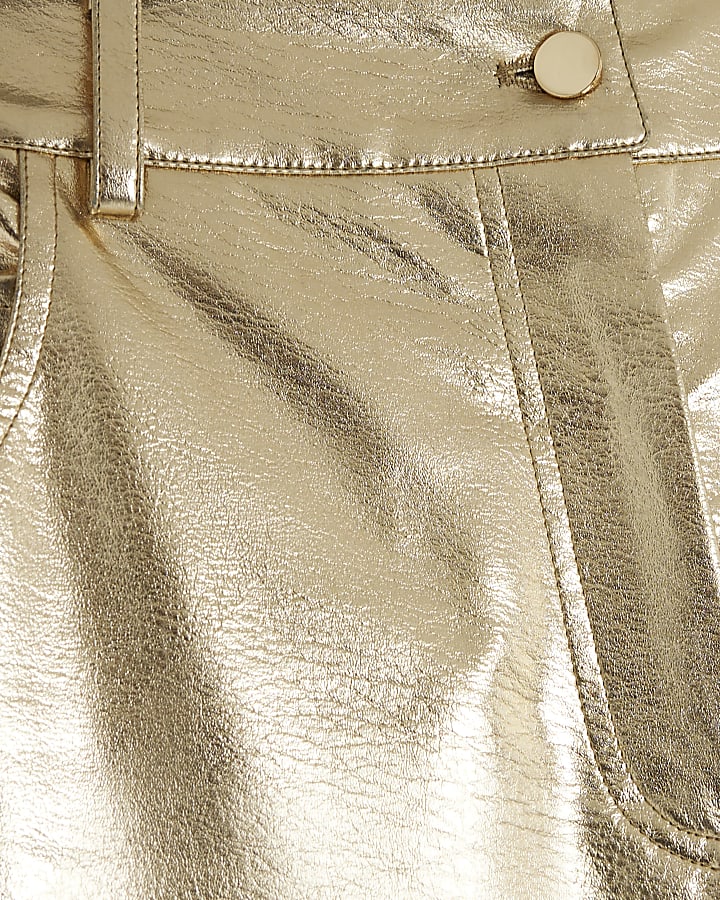 Gold Faux Leather Relaxed Straight Trousers