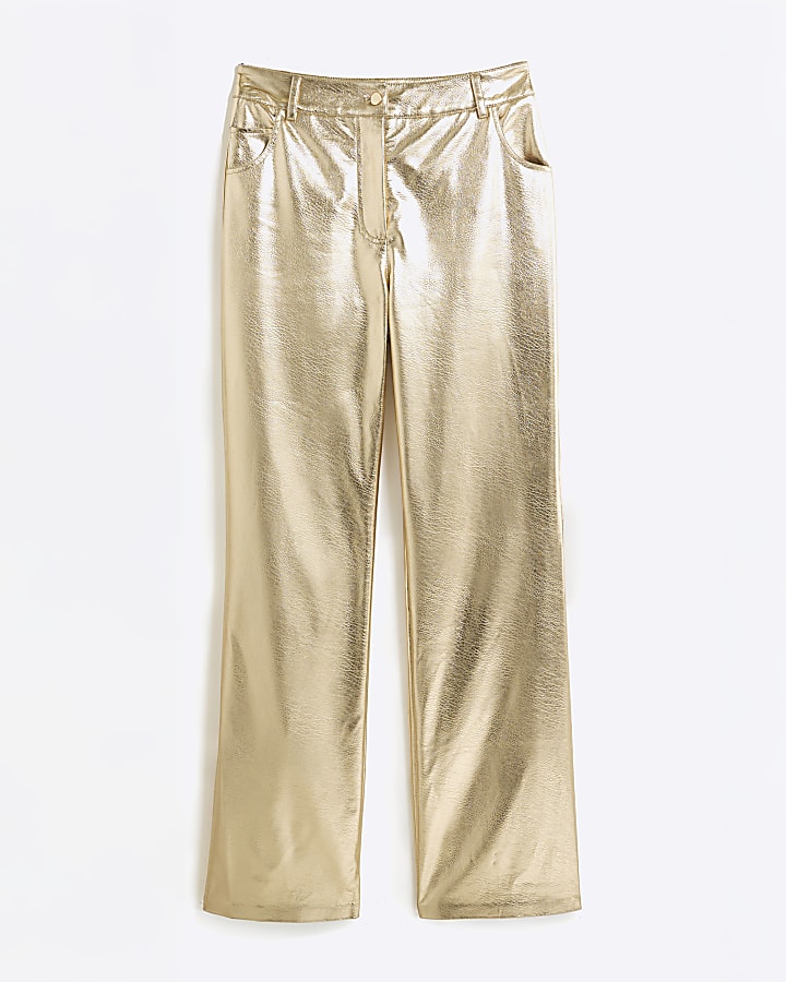 Gold Faux Leather Relaxed Straight Trousers