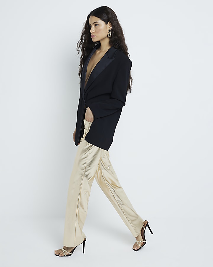 Gold Faux Leather Relaxed Straight Trousers