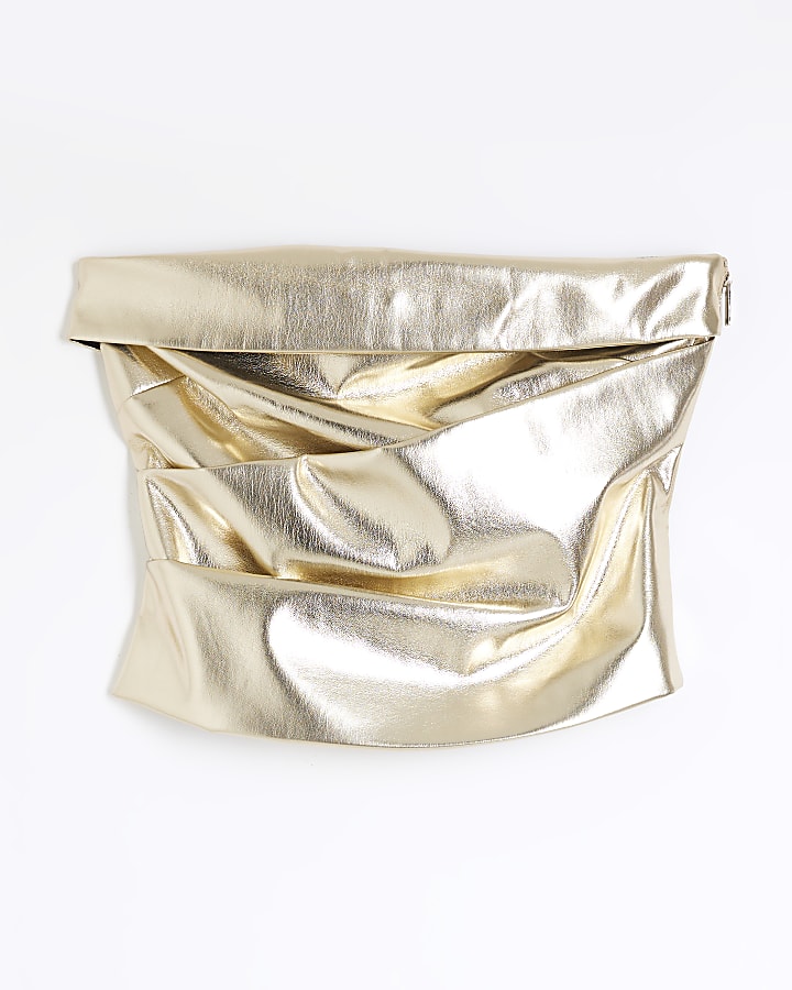 Gold Faux Leather Bandeau Top