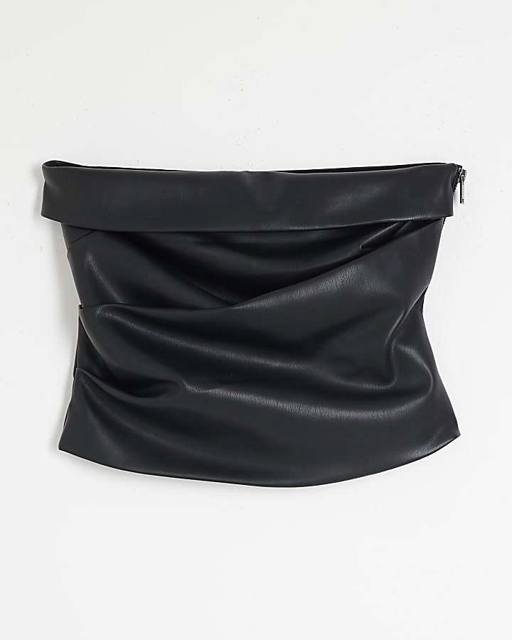Black Faux Leather Bandeau Top