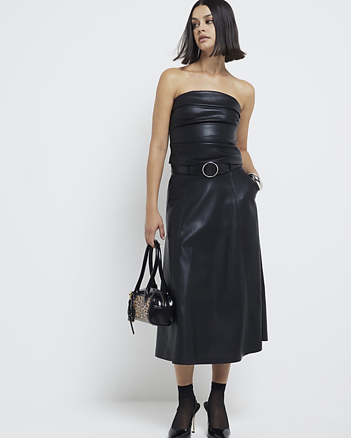 Black Faux Leather Bandeau Top