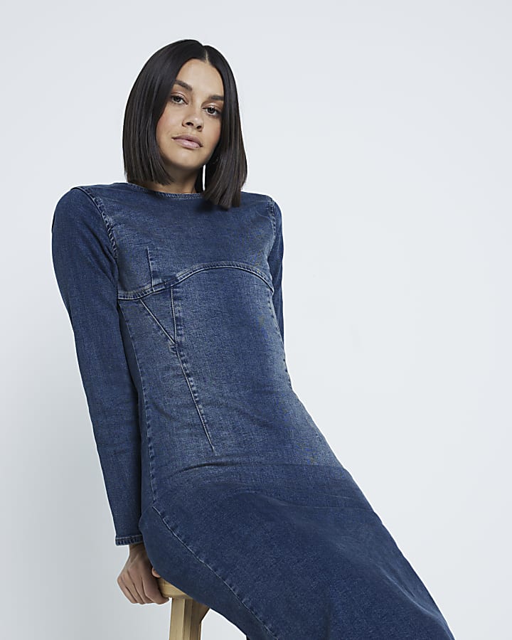 Blue Denim Long Sleeve Bodycon Dress