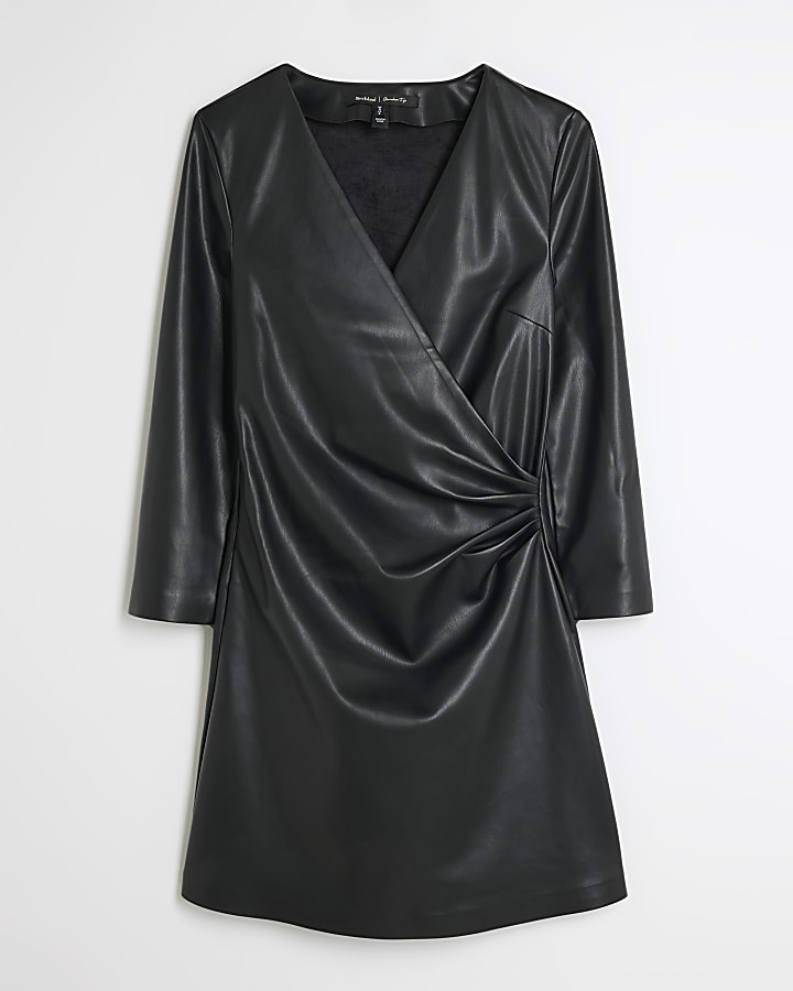 Black faux leather wrap mini Dress