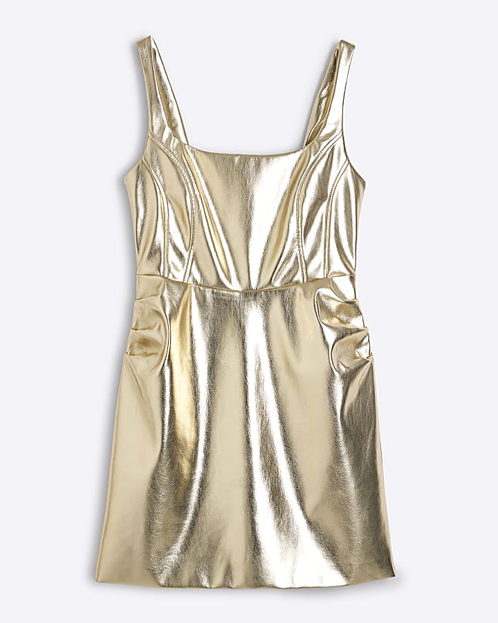 Gold Faux Leather Metallic Mini Dress