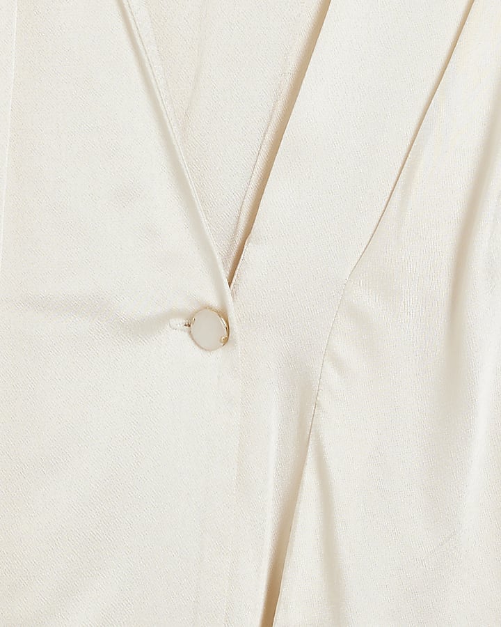 Cream Satin Button Wrap Blouse