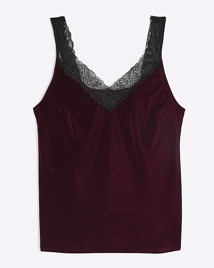 Red Velvet Lace Cami Top