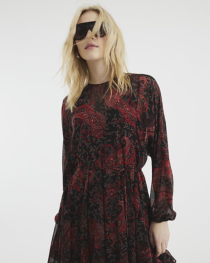 Red Paisley Print Mini Dress