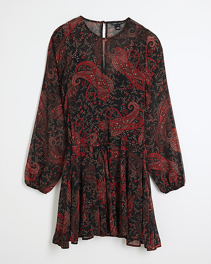 Red Paisley Print Mini Dress