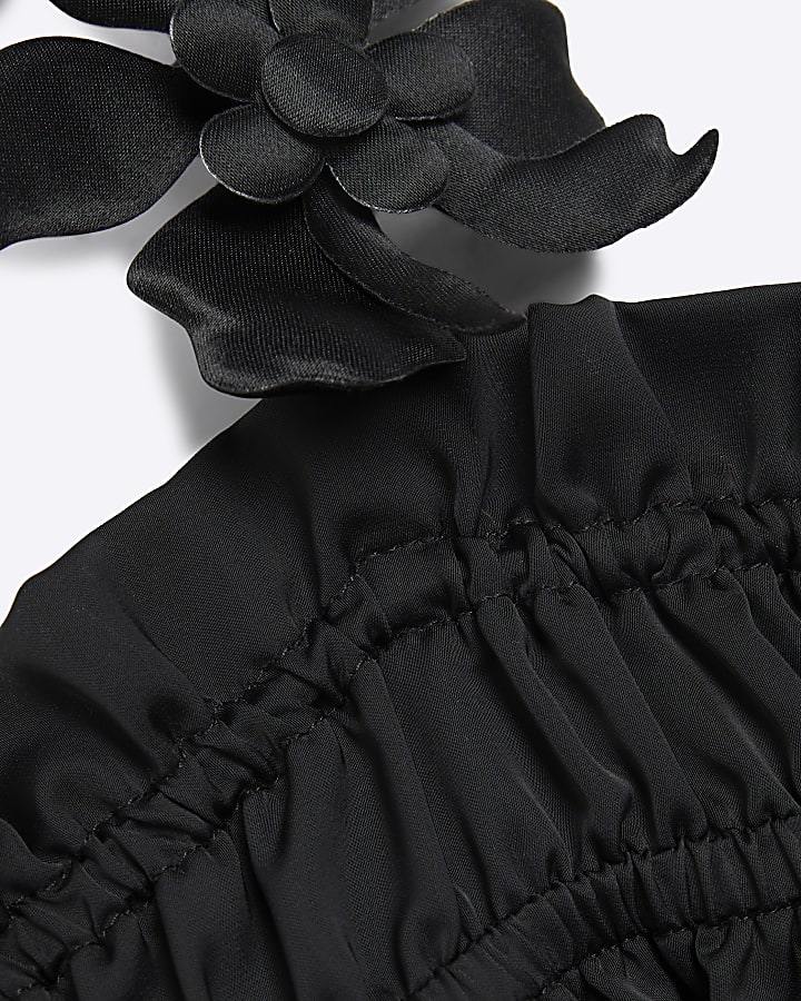 Black 3D Floral Detail Cami Top