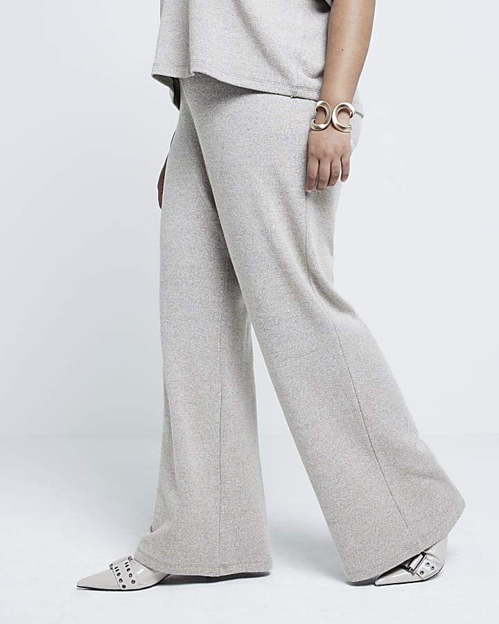 Plus Gold Wide Leg Knit Trousers