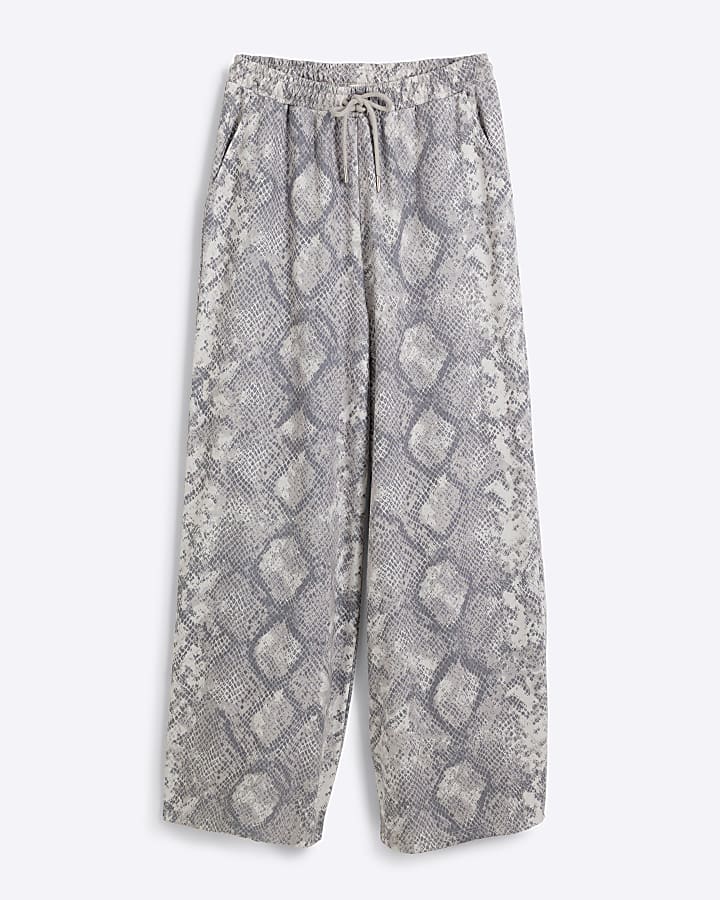 Grey Snake print wide leg joggers