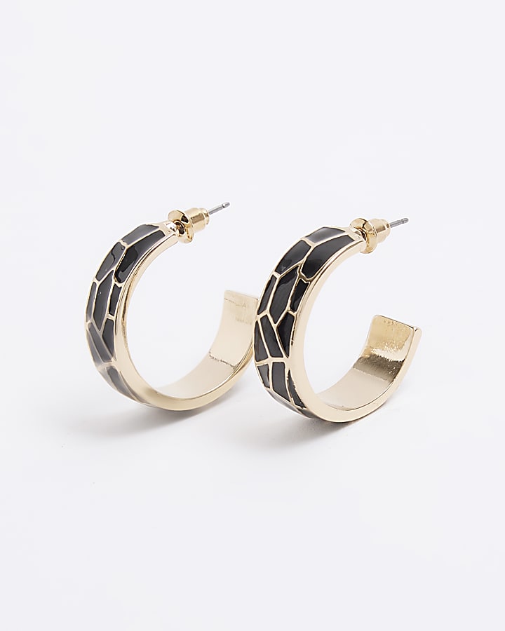 Black enamel hoop  earrings