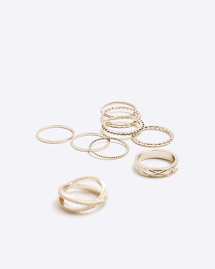 Gold textured band ring multipack