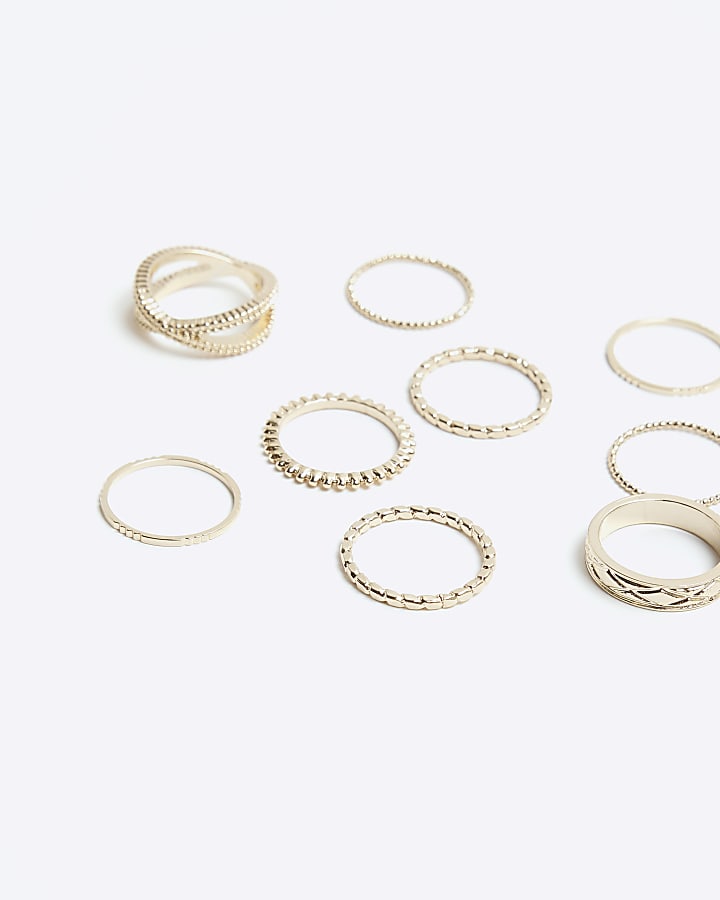 Gold textured band ring multipack