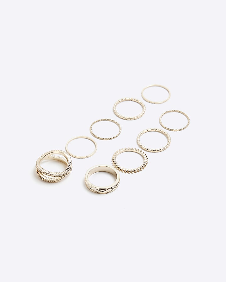 Gold textured band ring multipack