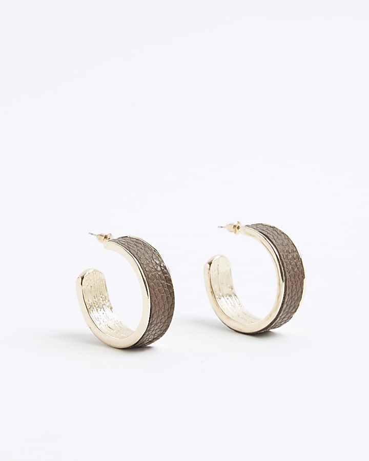 Brown pu hoop earrings