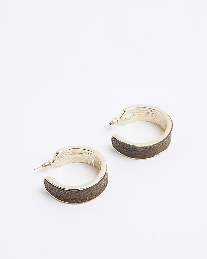 Brown pu hoop earrings