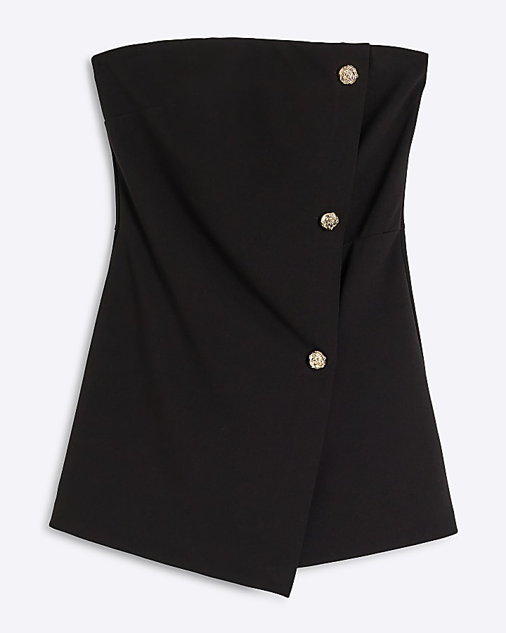 Black asymmetric bandeau playsuit
