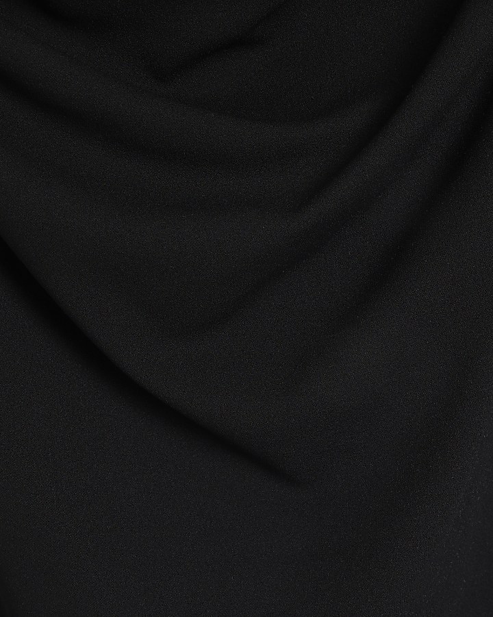 Black ruched high neck bodycon mini dress